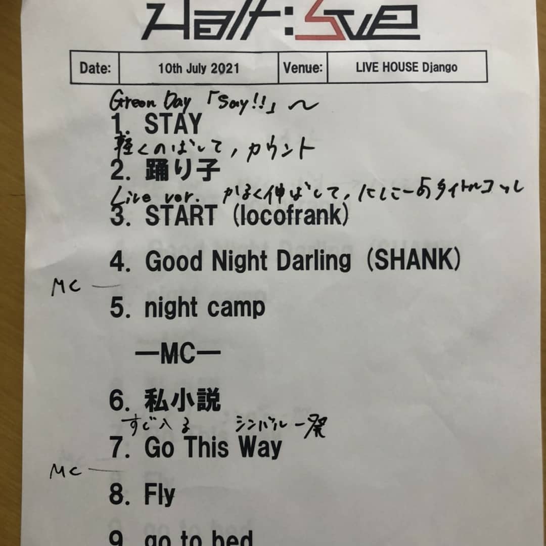 Half3ve's tweet photo. 7/11 ROCK'N ROLL HIGHSCHOOL

このバンドでは初めてのDjangoでした！

ーセトリー
1.STAY
2.踊り子
3.START (locofrank)
4.Good Night Darling (SHANK)
5.night camp
6.私小説
7.Go This Way
https://t.co/zF9PHaMZNN
9.go to bed https://t.co/i70ou27HM2