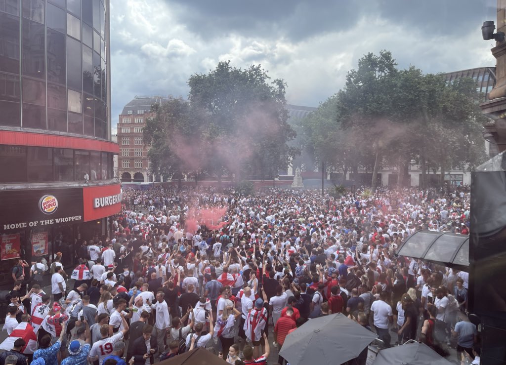dizsaidwhat's tweet photo. Weddings, Prides, Carnivals, Festivals, Holidays all cancelled but alcohol and football in Leicester Square are immune from any repercussions because this country has a deeply inbuilt alcohol problem that’s sadly promoted as a societal norm 🤦🏻‍♂️ https://t.co/gJwLBKP2Ti