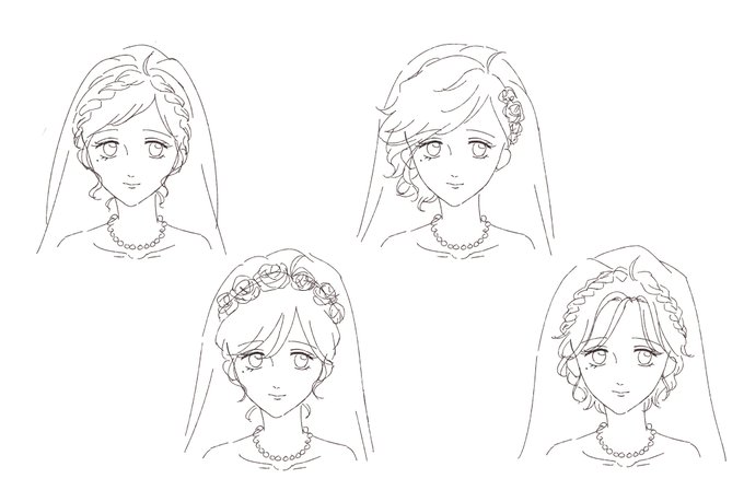 ゴスマリ前から描きかけてたイデ監結婚式絵はとりあえず完成させようと思ってるんだけど、監の髪型が決まらんのだよ。。。
最初左上で進めてたけどいつもの監と変わらんな～と思って何パターンか作ってみた。もののやっぱり最初のがしっくりくる気がするという。どうしよ～～～ 