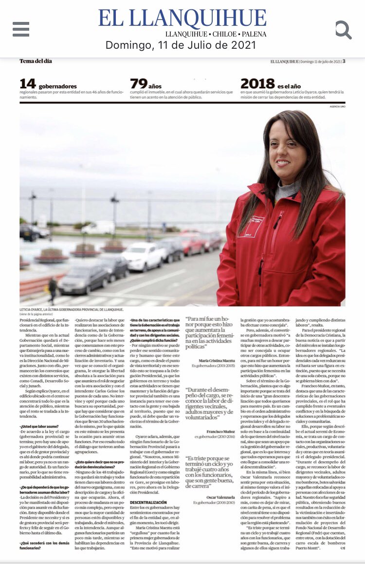 “Los gobiernos en terreno y todas esas actividades se tienen que mantener...puesto que no puede ni debe quedar un vacío tras el término de la Gobernación”,Gobernadora <a href="/LeticiaOyarceK/">Leticia Oyarce Kruger</a> en Diario El Llanquihue habla del cierre y fusión Gobernación Provincial de Llanquihue.Revisa👇🏼