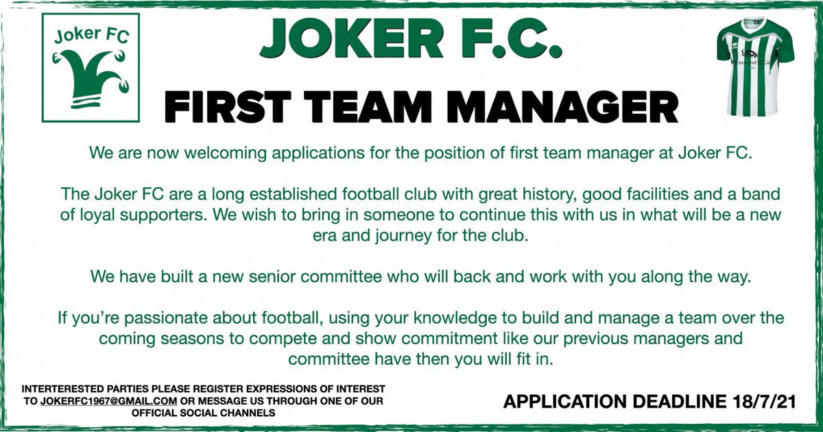 This fantastic opportunity is now open. Closing date 18th July. If you wish to chat with anyone first, please DM the club and we will arrange a chat. A bright new future continues. #UTJ