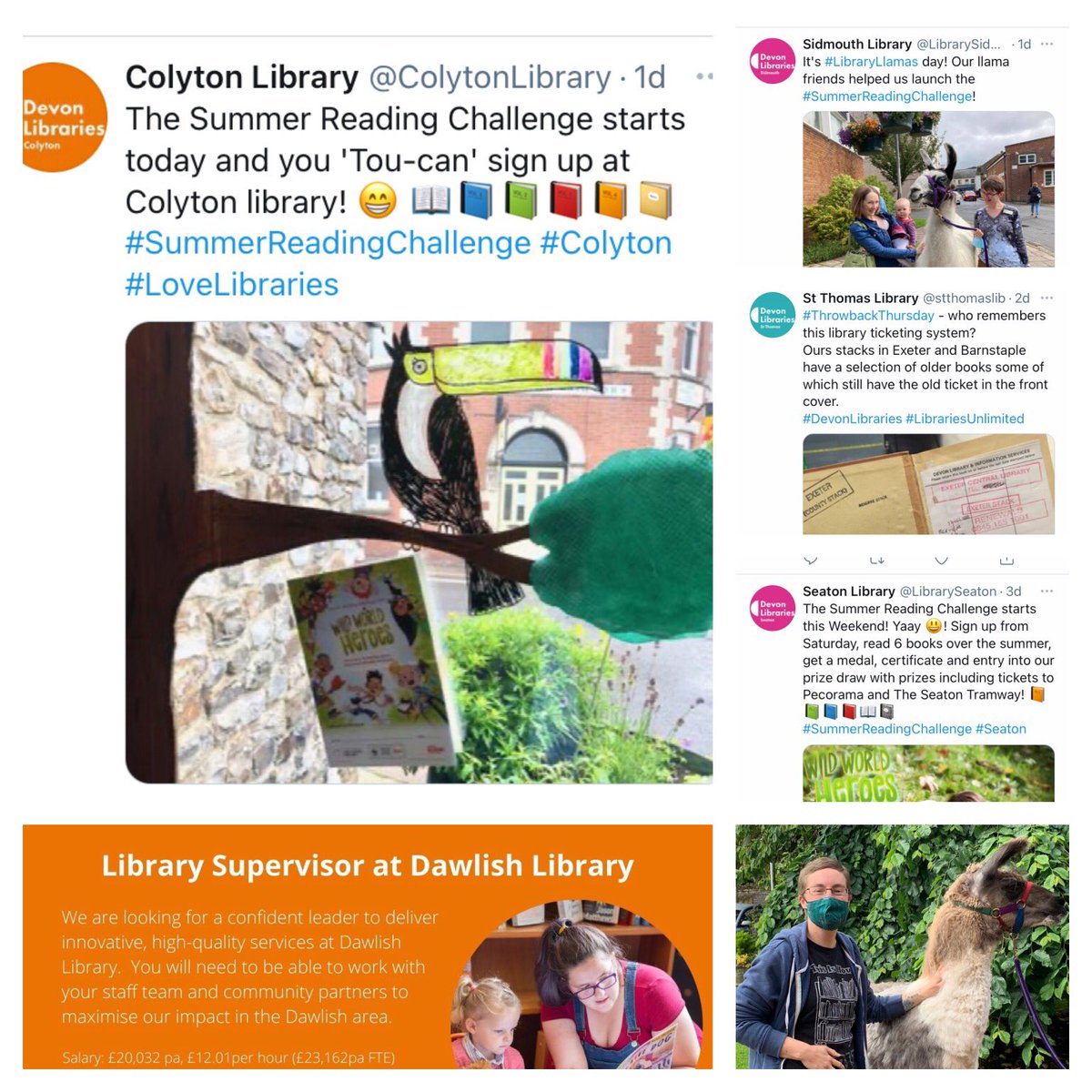 emilyjmacaulay's tweet photo. #ShoutOutSunday is all about the launch of this year’s #SummerReadingChallenge - you “Tou-can” join in (😆👏). Nature themed &amp; lots of events &amp; activities available from your local libraries across #Exeter, #EastDevon &amp; #Teignbridge. Plus jobs and #LibraryLlamas. #SundayShoutOut https://t.co/Ax21UHCNv4