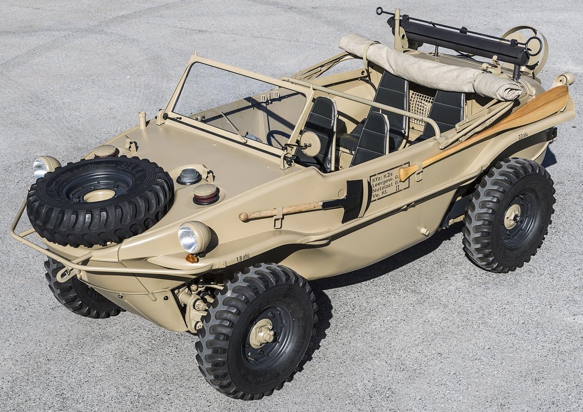 UltimativCars's tweet photo. A new day, a new USED car [n°2]

From 1942-44, #Volkswagen produced the #Typ166 "#Schwimmwagen" ("floating car") for the #Wehrmacht  in 14.276 units.

Of course, many of those haven't survive the biggest crime in the humanity, which was the #WW2.
But, this one did &amp; it's on sale. https://t.co/kV9yu4YBkM
