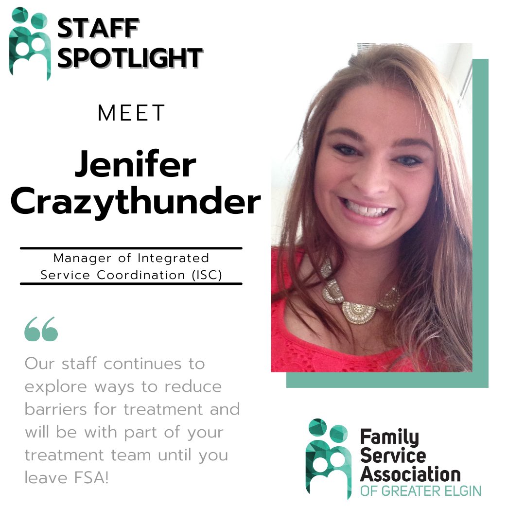 FSAElgin's tweet photo. We ❤️ our staff!
On this week’s #StaffSpotlightSunday, meet Jen Crazythunder, our Manager of Integrated Service Coordination!
#fsaelgin #mentalhealth #breakthestigma #community https://t.co/0f9wkpxgNy