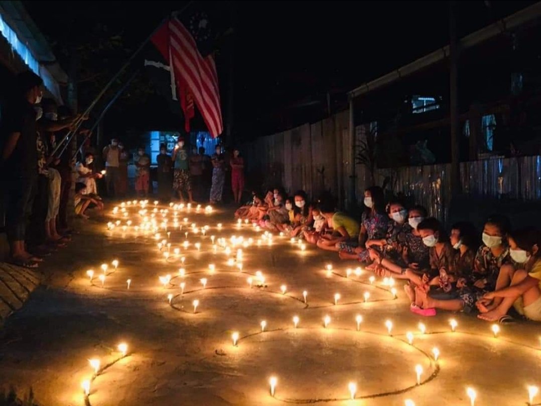Candle Light Night protesting against the dictatorship in Hpakant, Kachin State!!

WE NEED HELP FOR COVID-19
#MyanmarNeeds02 
#July11Coup 
#WhatsHappeningInMyanmar