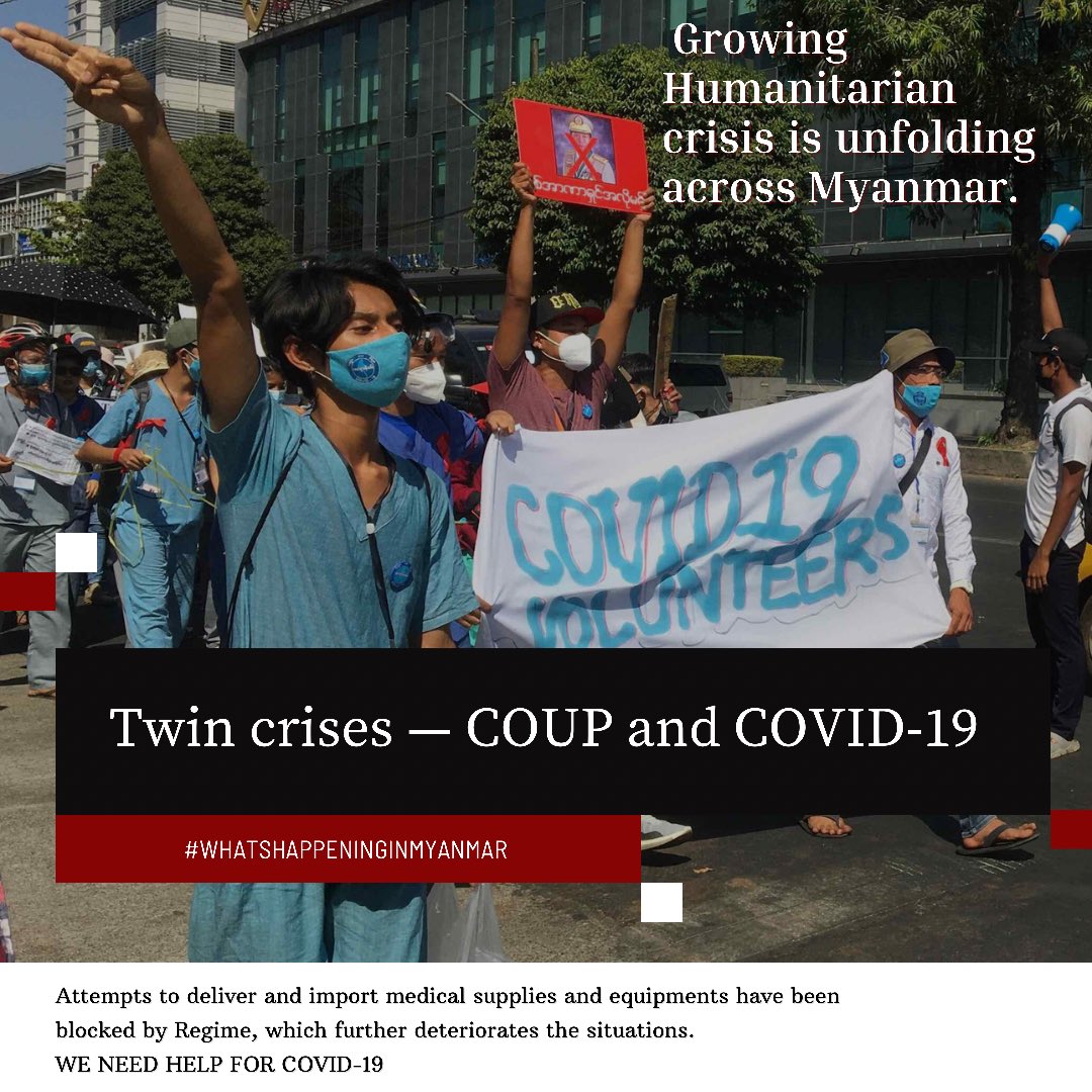Many people in Myanmar are losing their lives and their loved ones in the Covid third wave. The military coup leaders could not manage the situation, so it is worsening day by day. So, WE NEED HELP FOR COVID-19 #WhatsHappeningInMyanmar  #MyanmarNeedsO2