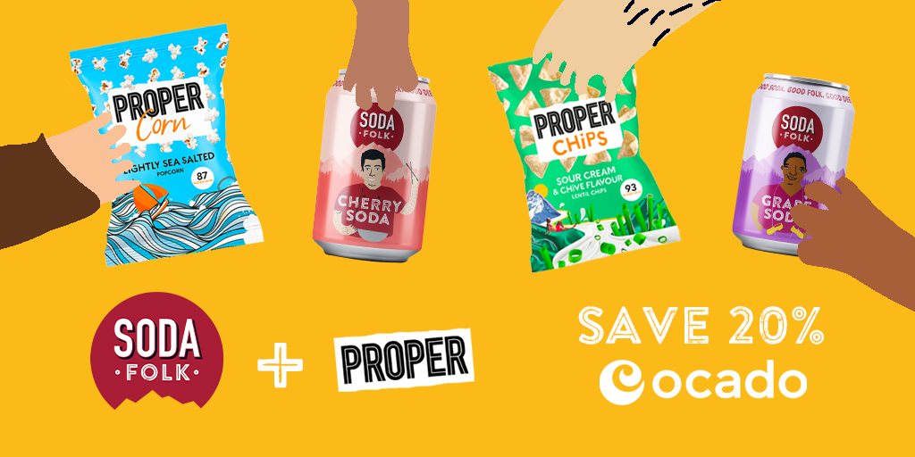 SodaFolk's tweet photo. Introducing PROPER Soda...

You can now save 20% when you buy @PROPERCORN multipacks &amp; @SodaFolk multipacks @Ocado!

https://t.co/WUfiEZ2O8k

Offer ends 20th July 2021.

#sodafolk #propercorn https://t.co/4d6kkiIvOK