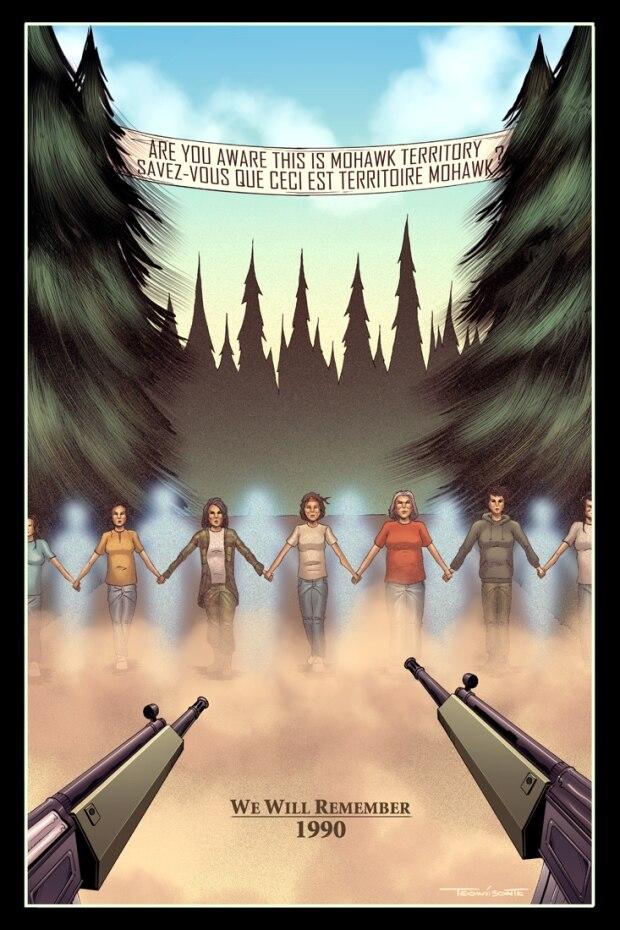mahtowin1's tweet photo. On #July11, 1990 the Oka Crisis (Kanesatake Resistance) began when the Quebec Provincial Police raided a Mohawk effort to stop a golf course expansion. Kahnawake shut down highways &amp; the Mercier Bridge in solidarity. Indigenous people  across the continent showed solidarity. https://t.co/liRymDcxnD