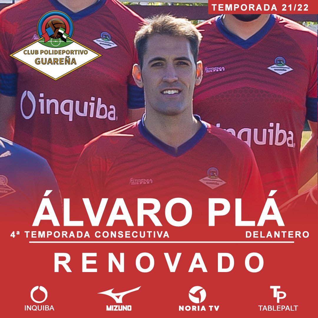CPGuarena's tweet photo. ✅ 𝗥𝗲𝗻𝗼𝘃𝗮𝗰𝗶𝗼́𝗻: Álvaro Plá

Nuestro máximo goleador de las dos últimas temporadas seguirá con nosotros en la 21/22.

"La Noria" continuará disfrutando de su magia y sus goles por cuarta campaña seguida. 
⠀
¡Mucha suerte Álvaro!

#ÁlvaroSeQueda
#VamosCPG 💪🏼🔴🔵 https://t.co/Enu6D4Q4Dt