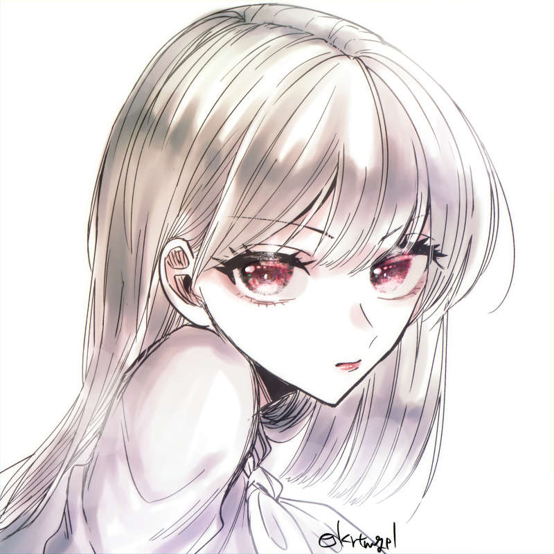 1girl solo looking at viewer white background red eyes long hair bangs  illustration images