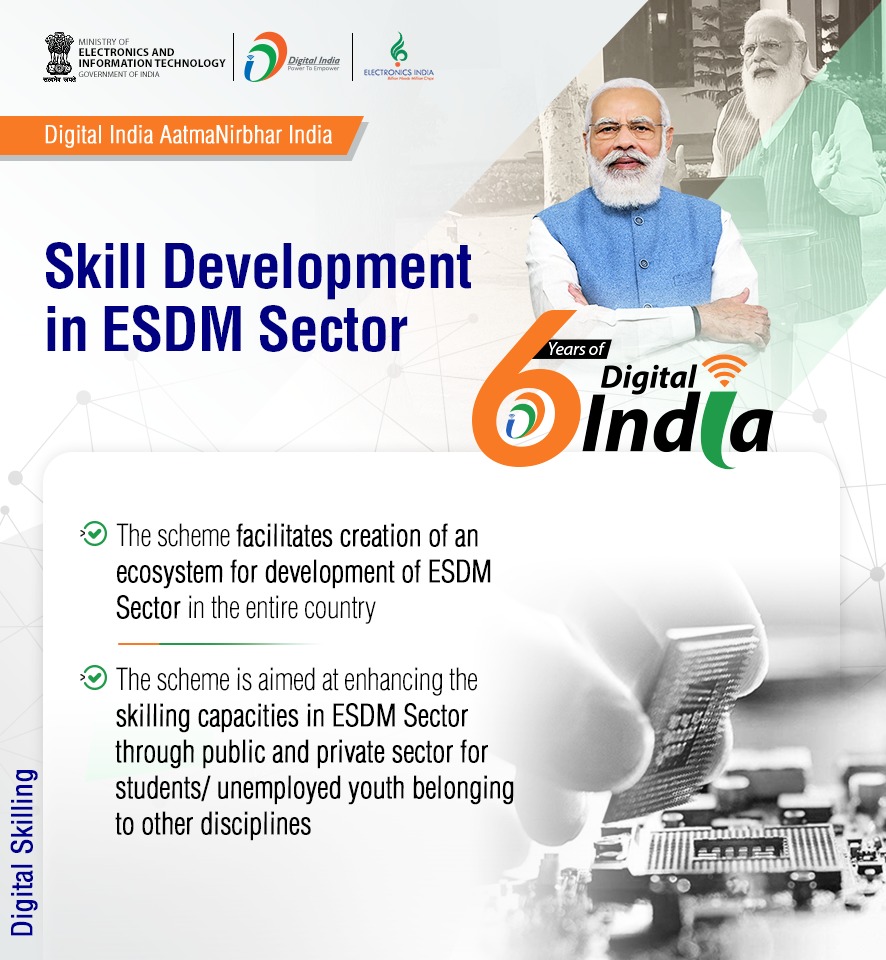 _DigitalIndia's tweet photo. #6YearsOfDigitalIndia | The ESDM Scheme aims at enhancing the skills of students/unemployed youth belonging to other disciplines, through the public and private sector. @GoI_MeitY @Electronics_GoI #DigitalTransformation #DigitalIndia https://t.co/gc65MFy9YE