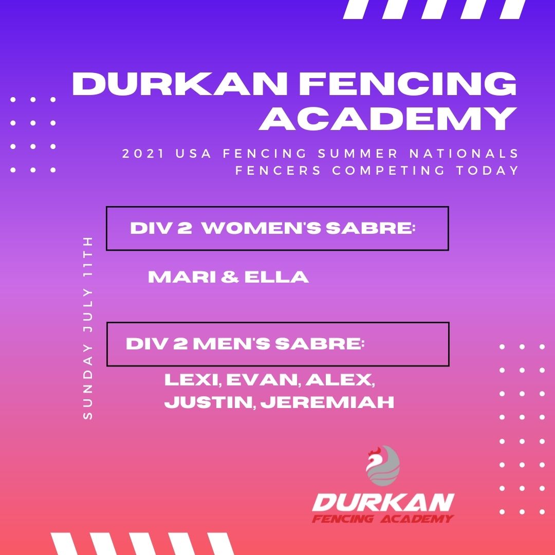 Just Two more days of competition @usafencing Summer National Championships! Follow Durkan Fencing Academy athletes in the live results: fencingtimelive.com/tournaments/ev…