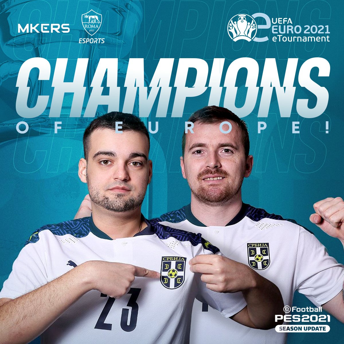 CONGRATULATIONS @RoksaCZV22  and <a href="/kepapfc/">KepaPFC</a>  CHAMPIONS OF EUROPE in the final competitive PES tournament of the year. Daje Roma! <a href="/ASRomaEsports/">AS Roma Esports</a> 
#GoMkers #eEURO2021 #champions #Europe #efootballpes2021 #dajeRoma #KONAMI