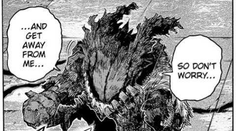 plotarmoryt's tweet image. Deku saying he’s fine and then putting back on his mask which is basically a fake smile is lowkey deep... 

He’s hiding under it definitely 
#MHA319