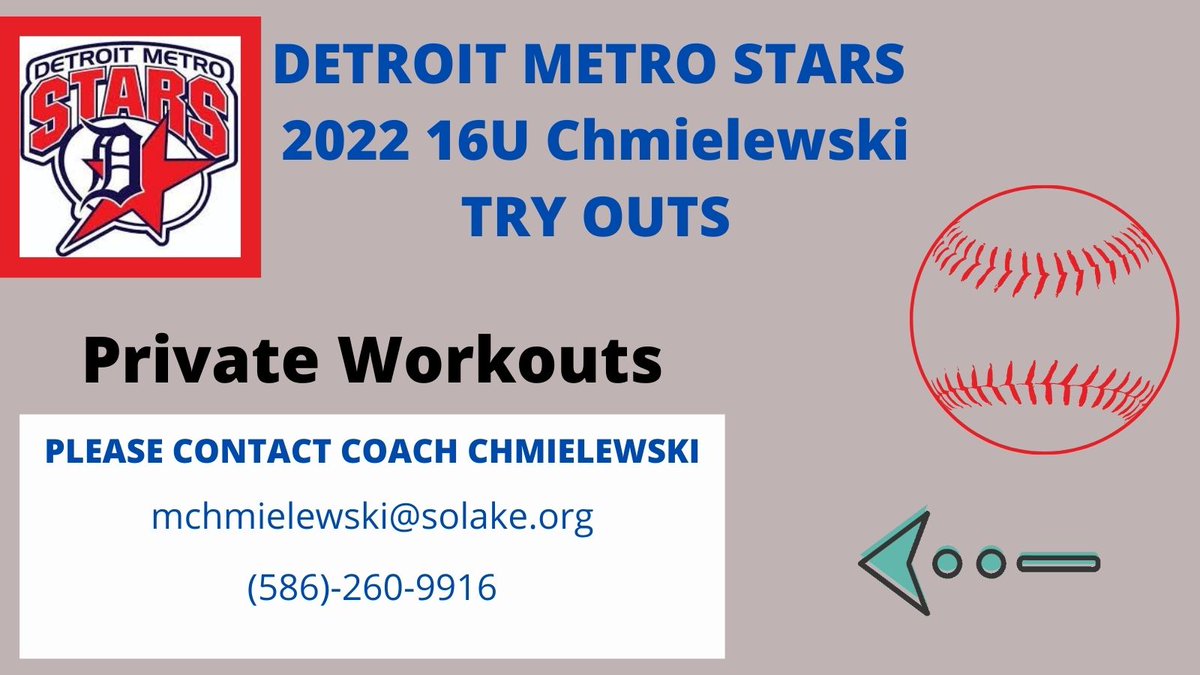 2022 Detroit Metro Stars 16U Chmielewski @MetroStars23_24   will hold private workouts for next season's team. We plan to play a highly competitive schedule, we participate in several invite only tournaments along with several other top events. ⬇️⬇️⬇️⬇️