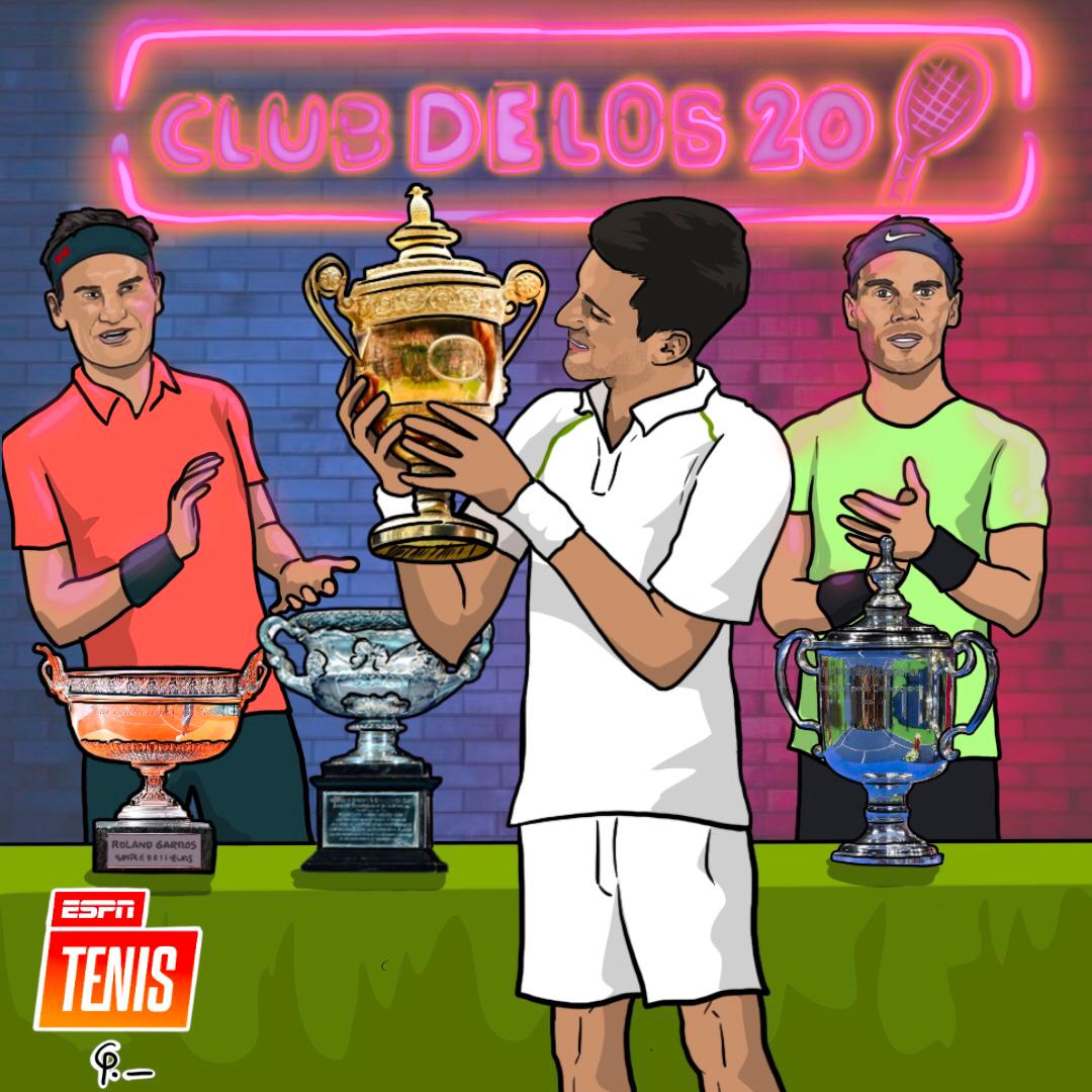 ESPNtenis's tweet photo. Llegó, se hizo su lugar y hoy está entre los mejores de la historia del tenis. Señoras y señores, con ustedes: ¡Novak Djokovic! 🏆🌱✨

🎨: guiguipayer (IG)​
​
#WIMBLEDONxESPN @DjokerNole https://t.co/s1OQQUVmha