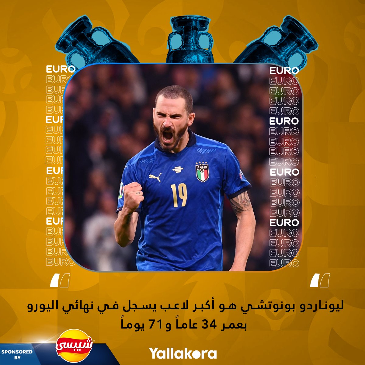 ليوناردو بونوتشي هو أكبر لاعب يسجل في نهائي اليورو بعمر 34 عاماً و71 يوماً يورو2020