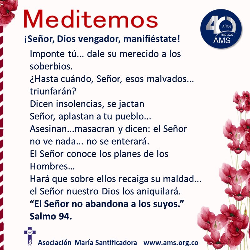 GrupooracionAMS's tweet photo. Meditemos #lapalabradedios 💭📖 🙏🏽
"El Señor no abandona a los suyos"
#julio #salmos #Dios #vengador #manifiéstate #imponte #merecido #soberbios #hasta #cuándo #señor #malvados #triunfarán #ora #maría #santificadora #comunidad #leelabiblia #riqueza #armapoderosa #acógela #ams https://t.co/6ERxGUboMD