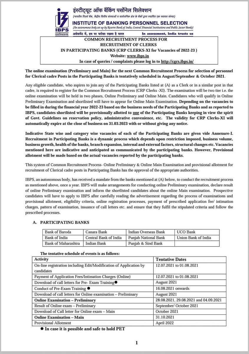 BancoCareer's tweet photo. 👉IBPS Clerk 2021 Notification Released

👉Check Here

https://t.co/aSn74IxNrt https://t.co/GvhTSJZO9Z