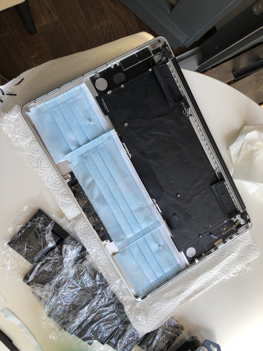 Zauney's tweet photo. @tihmstar Well, I didn't glue in the replacement one, but rather padded it with face masks for stability. We will see if this also works 🤓 https://t.co/20QiExBcZY