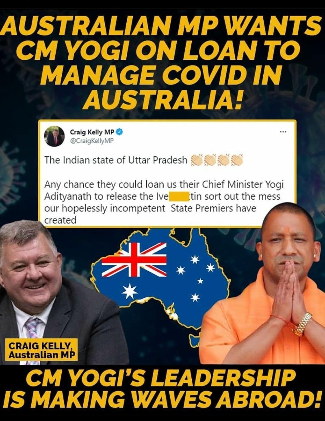 mål jøde Monica Drunk Journalist on Twitter: "There is this news that's being spread  claiming Australian MP wants UP CM Yogi Adityanath to manage Covid in  Australia. Let see the exact truth about this tweet