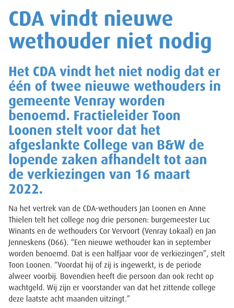 ProVenray's tweet photo. Nu is een nieuwe 3e wethouder niet nodig volgens @CDAVenray. Vier jaar geleden moest en zou @Annethielen91 nog dichter bij de verkiezingen als 4e wethouder benoemd worden. Hypocrisie ten top #Venray https://t.co/upkpPE5ppe