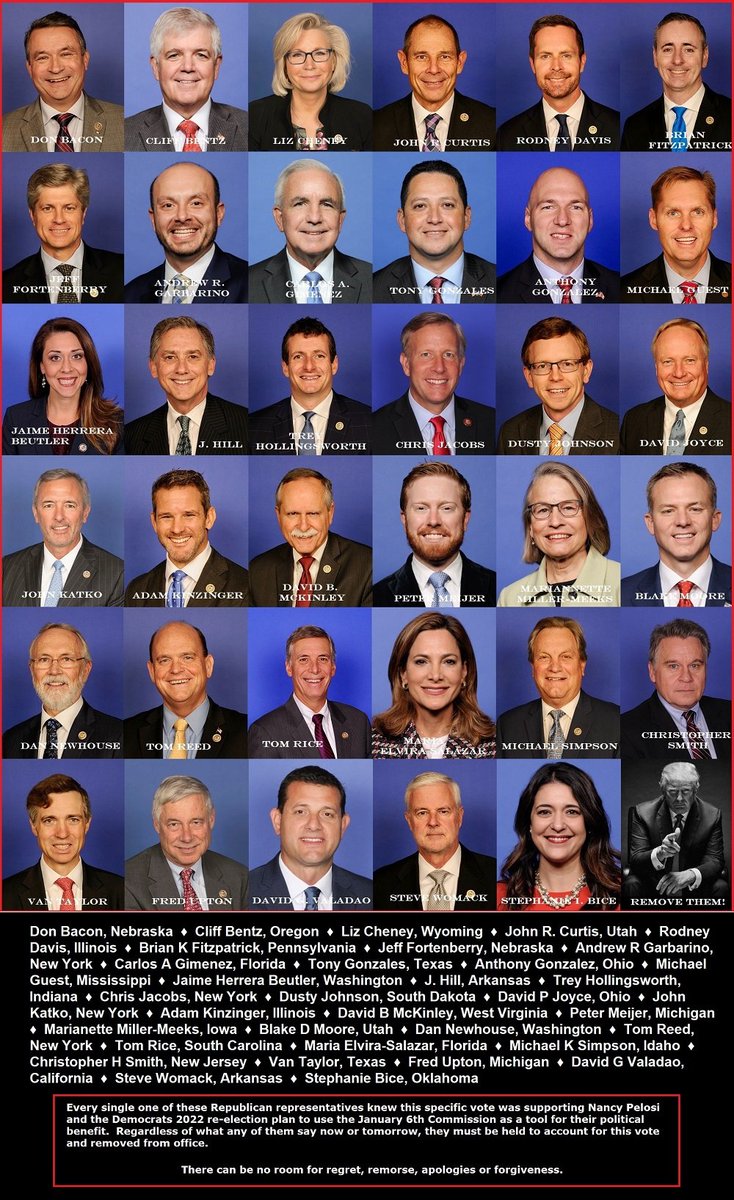 Just a friendly reminder.... All these republican congressional representatives voted to support Nancy Pelosi's J-6th Commission. 

Quit making excuses for them.  Break the abusive cycle of Battered Conservative Syndrome.