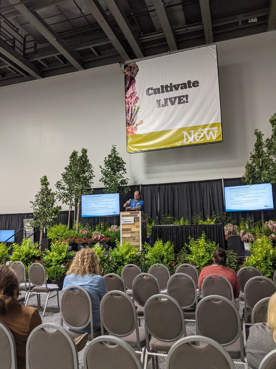 NurseryMag's tweet photo. Dr. Carlos Bogran speaking at #Cultivate21 about @OHPSolutions new fungicide Seido and its performance on powdery mildew. https://t.co/ii6wf86wRL