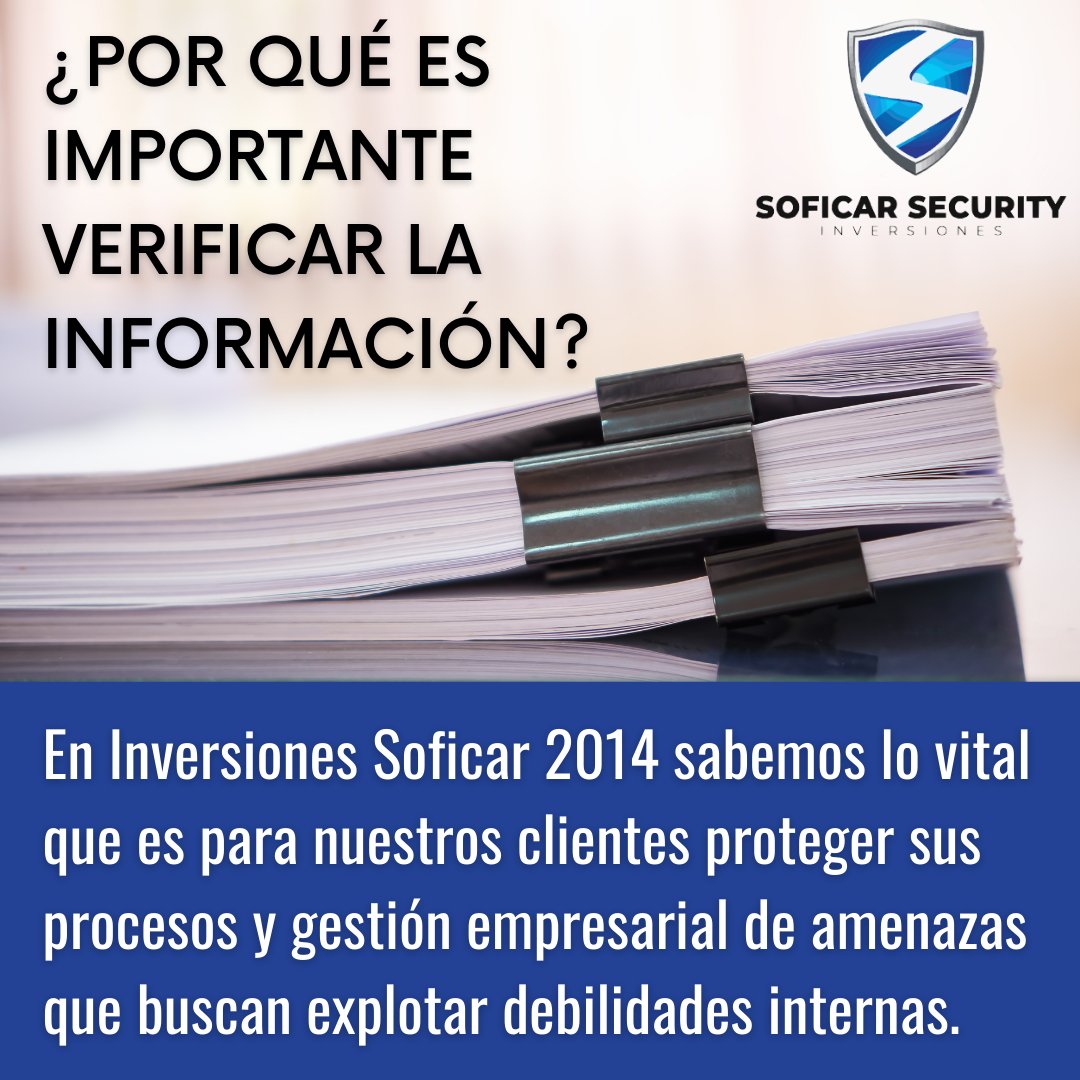 inversofic's tweet photo. Servicio de #InvestigaciónCorporativa 🗂🔎
En Inversiones Soficar 2014 C.A. sabemos lo vital que es para nuestros clientes proteger sus procesos y gestión empresarial de amenazas que buscan explotar debilidades internas. #GranCaracas #Soficar #Venezuela https://t.co/grql3u8RIg