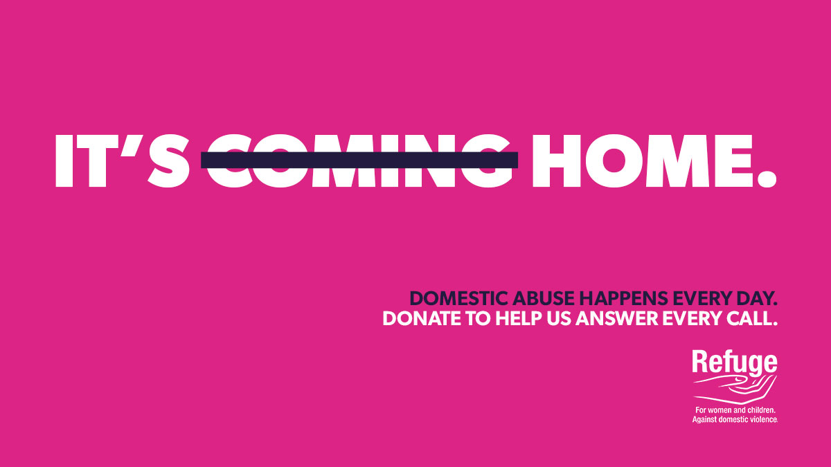 RefugeCharity's tweet photo. Football tournaments don’t cause #DomesticAbuse, but they can be used as an excuse by perpetrators for their actions. Help us answer every call from a woman living in fear. Donate now. #Euros2020 #England https://t.co/cw1vDyqW1c https://t.co/qRkn4O4eDy