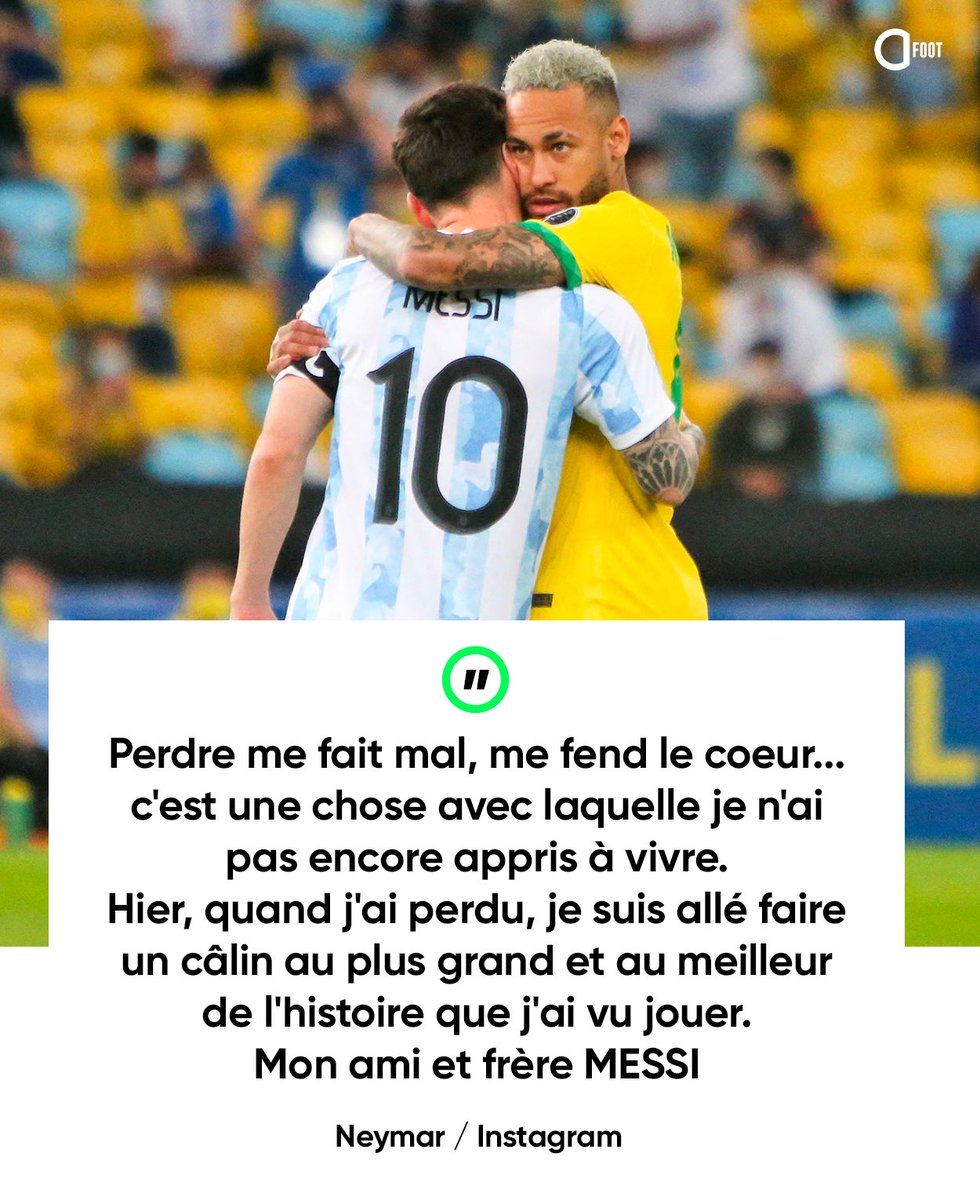 ActuFoot_'s tweet photo. Les beau message de Neymar après la victoire de l’Argentine de Messi en Copa America. 🙌🇧🇷🇦🇷 https://t.co/8bwhemvTaB