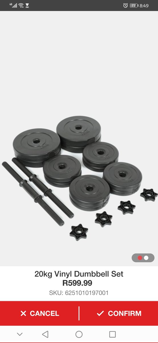 MphoSedibe's tweet photo. Here I am trying to get my fitness in order only to find that @MrPriceSport has listed dumbells for cheaper on my trainer's app than on mine 😅😅😅 https://t.co/f6bPhkEQrn