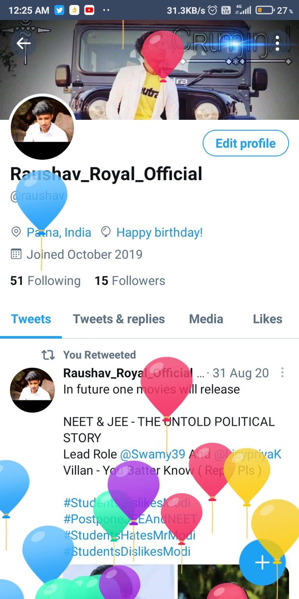 raushav's tweet photo. Happy ballon day
#birthday https://t.co/qC7Wdf0unF