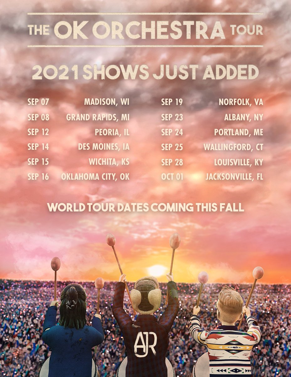 AJRBrothers's tweet photo. OK ORCHESTRA TOUR new dates added for this year holy shit let’s go. Can’t believe we’re saying this but we are touring IN 2 MONTHS. Tix on sale Friday https://t.co/sNT4LOe0CE