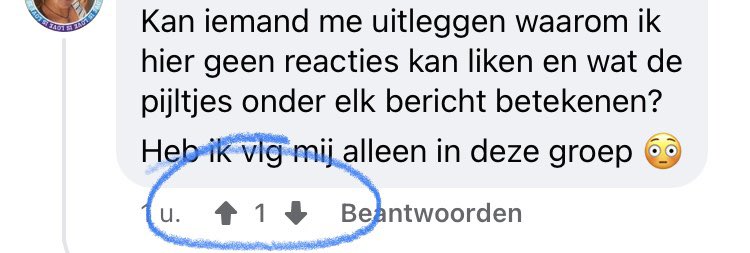 #dtv 

Hier iemand die me kan uitleggen waar deze pijltjes onder een Facebookreactie voor dienen??
(Een dergelijke reactie heeft geen ‘vind-ik-leuk-optie’, je kunt alleen beantwoorden.)