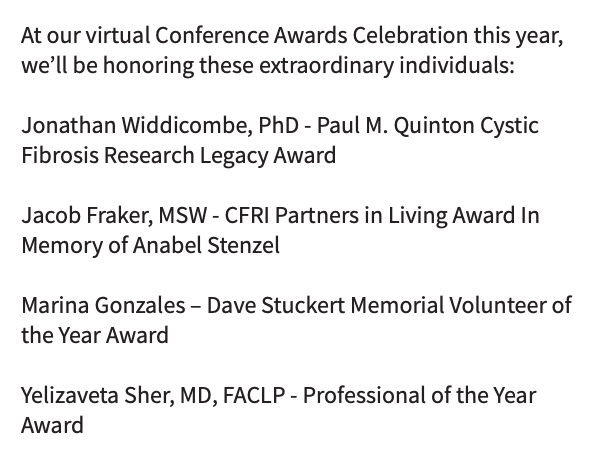 CFRI_CureCF's tweet photo. JOIN OUR VIRTUAL CONFERENCE AWARDS CELEBRATION AND HONOR THESE CF HEROES!
Please join us Sat. July 31 at 5:30pm PT to honor these CF heroes, followed by a celebratory dance party!
REGISTER (FREE): https://t.co/a3ssURDxuT
#cysticfibrosis #NationalCFEducationConference #CFhero https://t.co/yNZ1w4Kutq