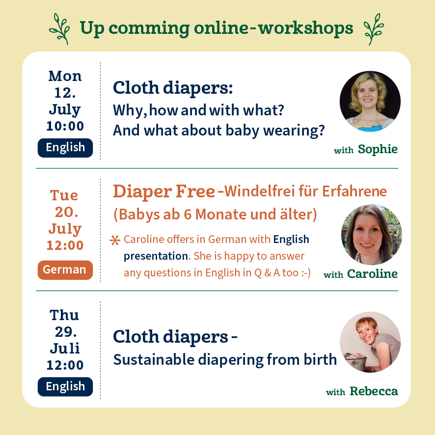 DYCLE_org's tweet photo. The last two online workshops of cloth diaper will be in ENGLISH! Monday 12th 10:00 - 11:00(CET)
Free of charge. Theme: "How can I change the cloth diaper quickly while outside with my baby?"
https://t.co/Vi02TpriDM
#dycle
@DYCLE_org @MyBlueEconomy https://t.co/Mdfv7QdmEm