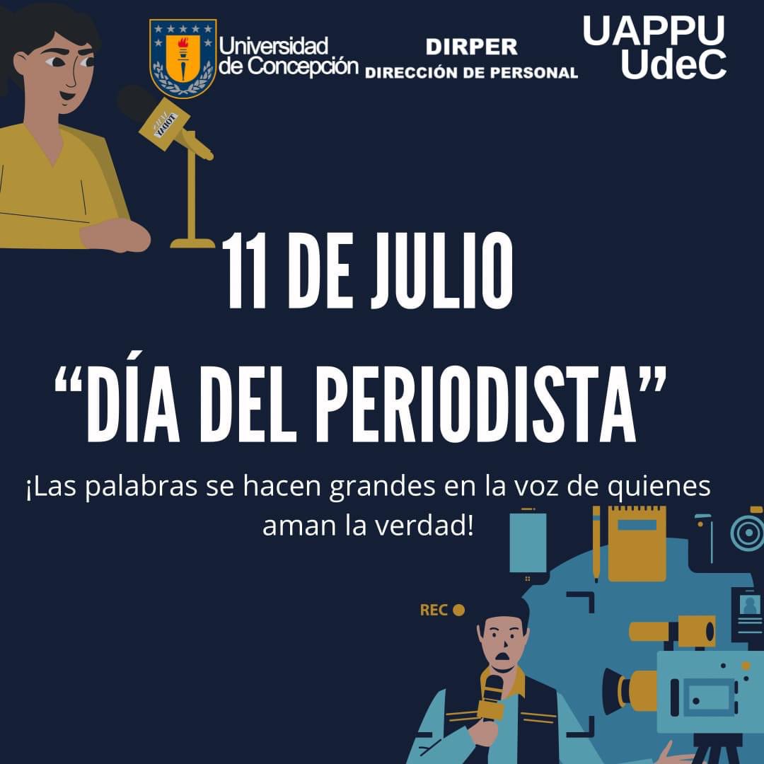 La Unidad de Apoyo Psicosocial al Personal Universitario les un feliz día a todos y todas aquellas periodistas que contribuyen día a día a la sociabilizacion de las distintas informaciones y acontecimientos.

¡Feliz día periodistas! #Uappu #udec