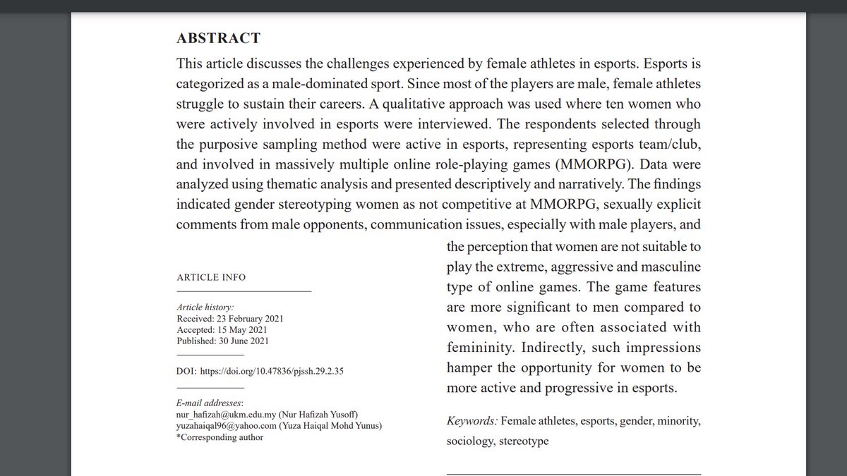 DrSethJenny's tweet photo. New Paper on an *IMPORTANT* Topic in #Esports &amp; #Gaming:

"Male Dominant Sport: 
The Challenges of Esports Female Athletes"

#Esport @GirlsWhoGameGG @QueerEsports @EsportsResNet #Gaming #videogaming #Inclusion #Diversity #DiversityandInclusion 

Full text:
https://t.co/0S0WjxXov5 https://t.co/1943XJj7yL