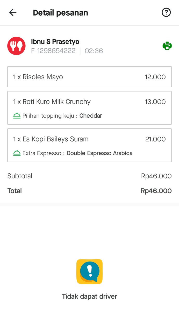 KopiWargi's tweet photo. saran untuk @gojekindonesia kalau belum dpt driver lebih baik jangan kasih notifikasi order masuk ke resto, daripada rugi seperti ini. Sudah dibuatkan lalu ordernya batal. Resto rugi dong. https://t.co/FziAJqeQM6