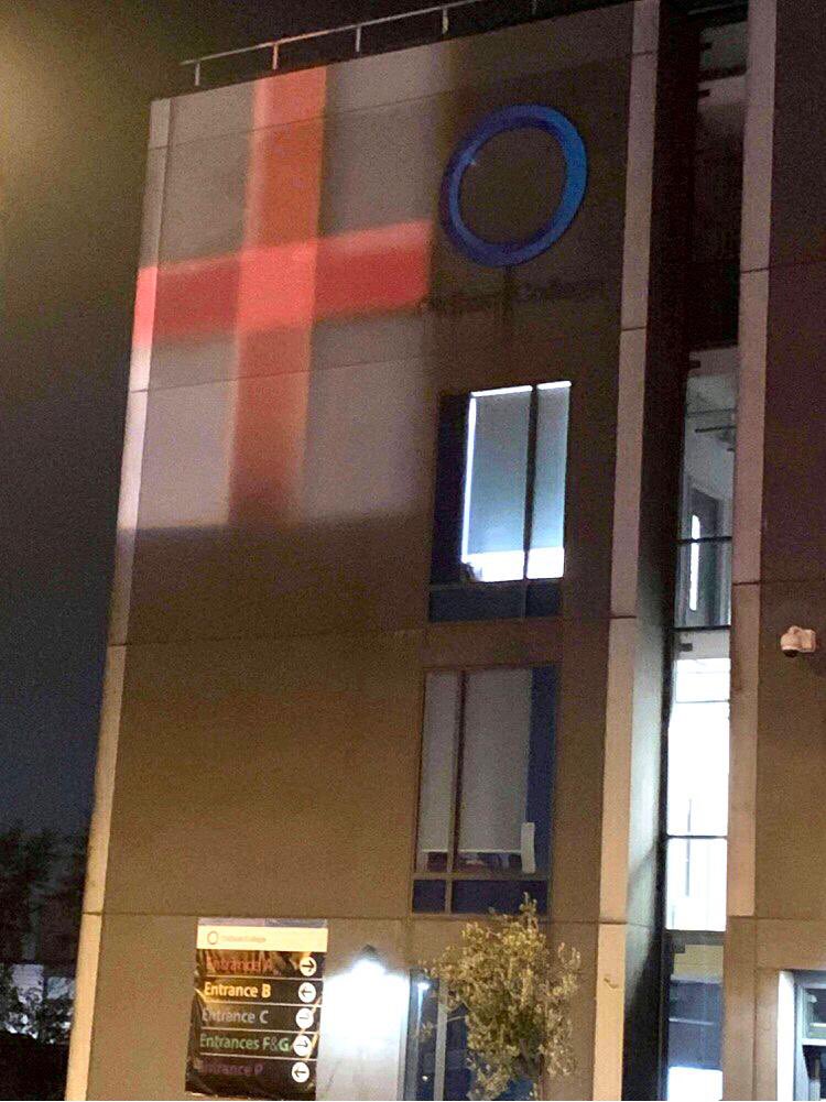 C’MON ENGLAND | 

Our main building is showing our support tonight for this inspirational #Eng team. 

We can do this! Big second half now! 

#ItsComingHome
