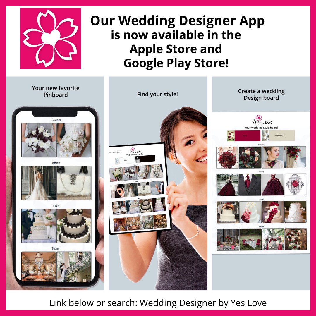 Yes Love’s new Wedding Designer App is now available in the Apple and Google Play stores. It’s free &amp; fun! #wedding #weddingideas #engaged #engagedlife #weddingdecor #weddingdress #weddingflowers #weddingcake #weddingplanner search: Wedding Designer by Yes Love 💕