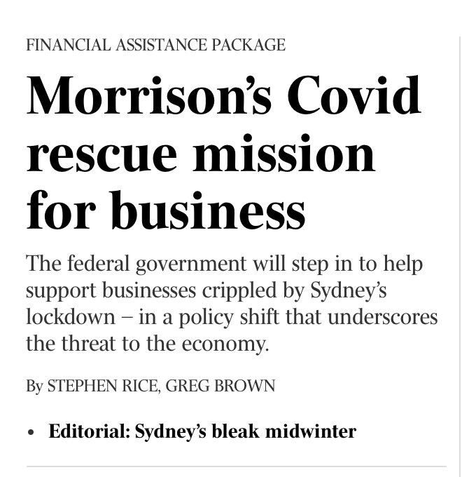 MichaelWestBiz's tweet photo. Lead story from Murdoch's mob today. They'd be foaming at the mouth, stampeding down the hill into the sea, gnashing their teeth and shrieking like the Gadarene Swine if this money was going to Dan Andrews in Victoria https://t.co/sYnab37rIg