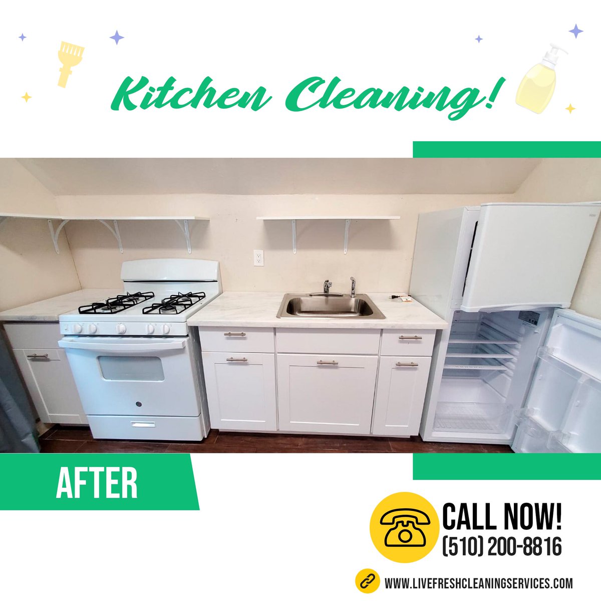 LiveFreshClean's tweet image. We help you make your Kitchen look cleaner than ever!

Contact us for a free estimate. 

Call 510-200-8816 to get in contact with our team. 

#LiveFresh
#Cleaning #CleaningService #Piedmont #Stockton #CA #California #SanFran #CleaningServices #usa #LiveFreshCS