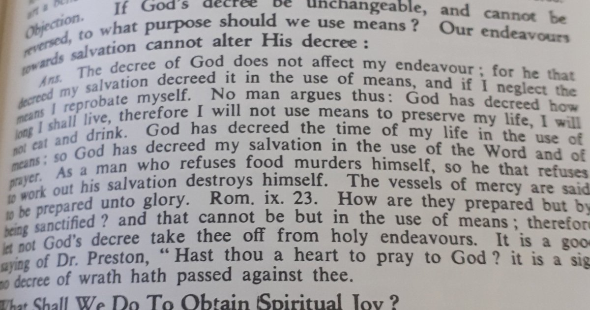 weecalvin1509's tweet photo. Puritan preacher Thomas Watson on the unchangableness of God's decree and why we should still use means.
#Calvinism #BodyOfDivinity #oldpaths https://t.co/jvfzCFtNYt