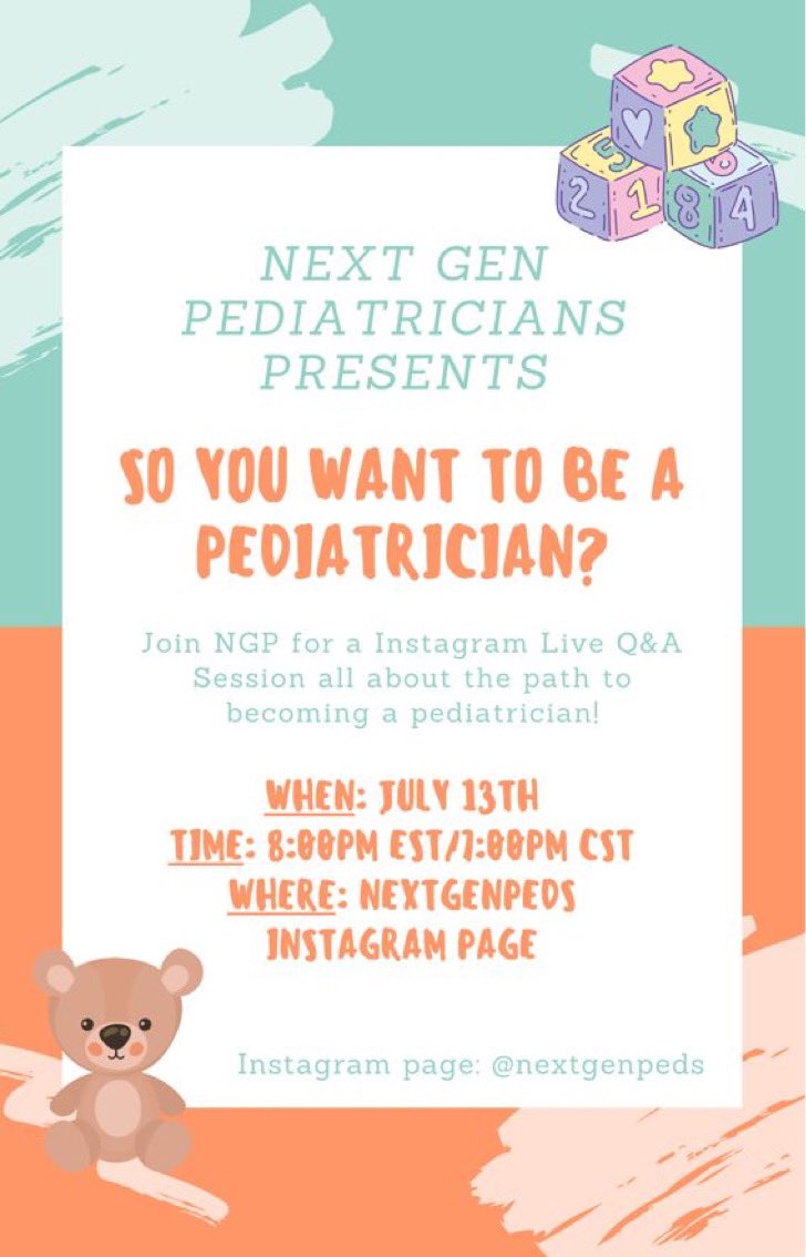 Are you a underrepresented in medicine pre-med or medical student interested in pediatrics? Join us for a Q&amp;A session on Instagram Live all about the path to pediatrics! We look forward to seeing you there! Please share with any UIM students who might be interested! #medtwitter