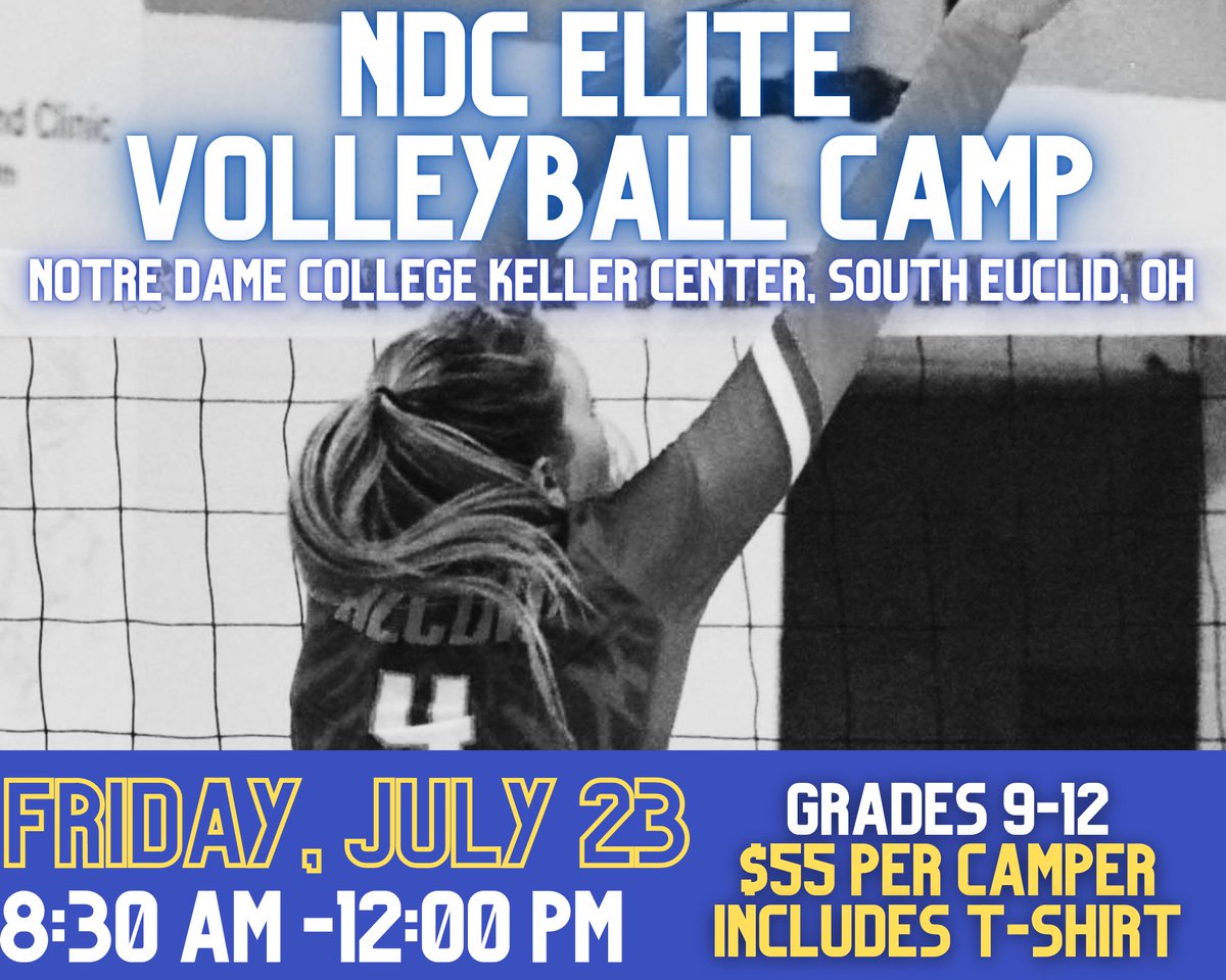 Only two spots remain for the NDC Volleyball High School Elite Camp on July 23rd!!   
notredamefalcons.com/sports/2021/6/…