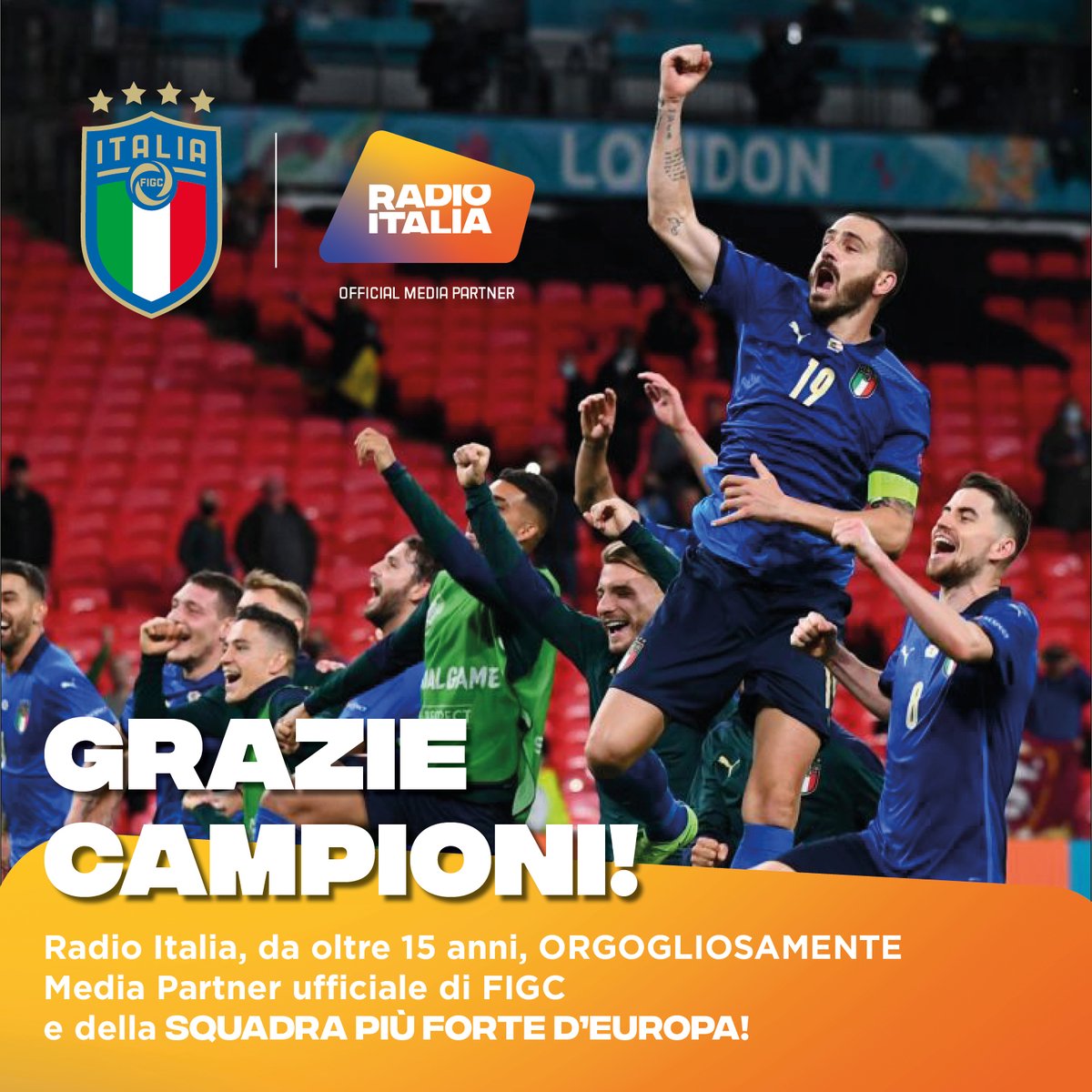 Siamo Campioni d'Europa! ❤️🇮🇹

<a href="/Vivo_Azzurro/">Nazionale Italiana</a> #ForzaAzzurri #radioufficiale #EURO2020