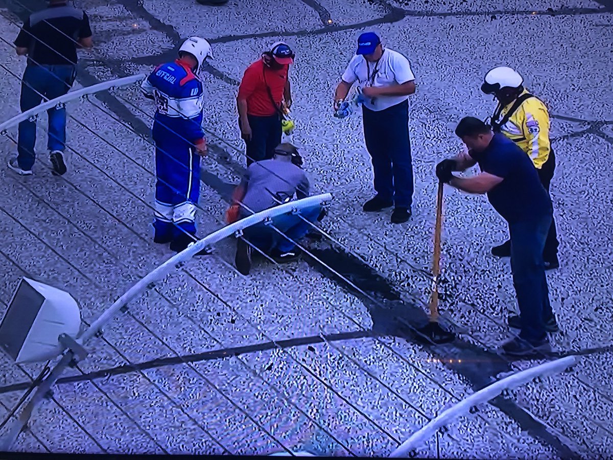 For those wondering why they are pouring water on the asphalt patch it’s a product called aquaphalt. It  works nice for small repairs and is activated by water. Works better with a vibrating plant than a hand tamp though. For all your asphalt needs visit greenfieldpavement.com