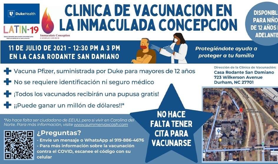 LATIN19NC's tweet image. We had a wonderful day vaccinating #familias at Immaculate Conception Church w @DukeHealth great event with @ICDurham La Semilla &amp;amp; @judeareform We gave out #covidvaccines @ncdhhs #deVueltaAlVerano masks, sun glasses, delicious pupusas &amp;amp; tacos!  #VacunateYa Thanks Fr Jacek!